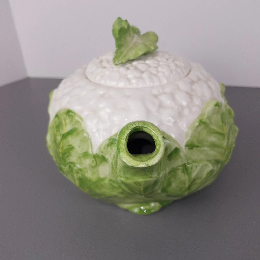 Fitz and Floyd Cauliflower Teapot Vintage 1985 Ceramic Vegetable Cottage Kitsch